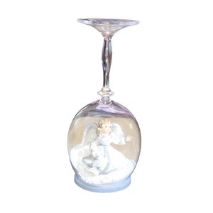 Handmade Crafted Blue & White Angel Stemmed Wine Glass Snow Globe Candle Holder‎